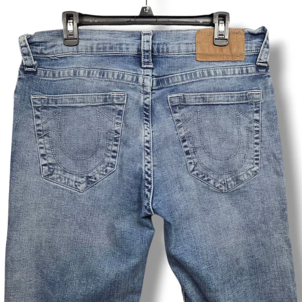 True Religion Ricky Jeans Mens 34 x 34 Relaxed Straight Distressed Light‎ Wash